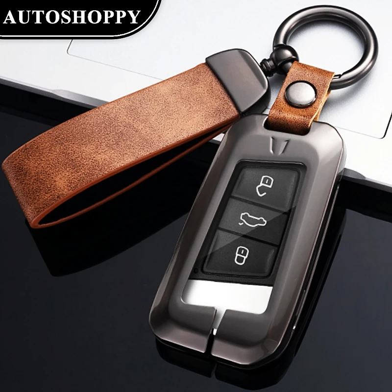 

New Zinc Alloy Leather Remote Key Case Full Cover For Volkswagen VW Magotan Passat B8 Golf for Skoda Superb A7 Kodiaq Protector