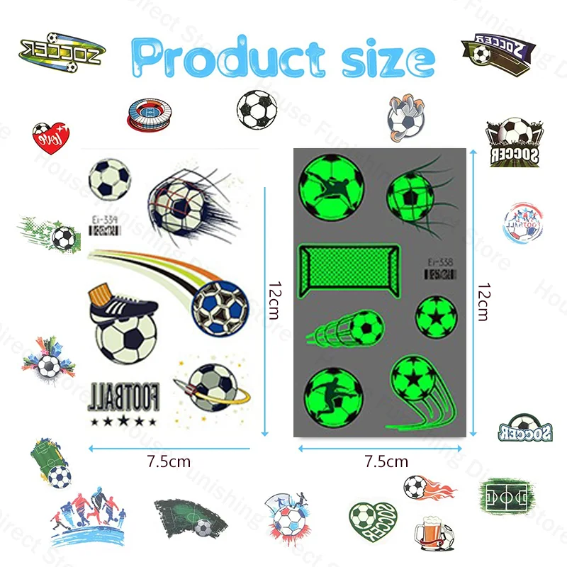 Tattoo Sticker Temporary Tattoos Glow-in-the-dark Soccer Face Stickers Waterproof for Soccer Fans and Party Decorations