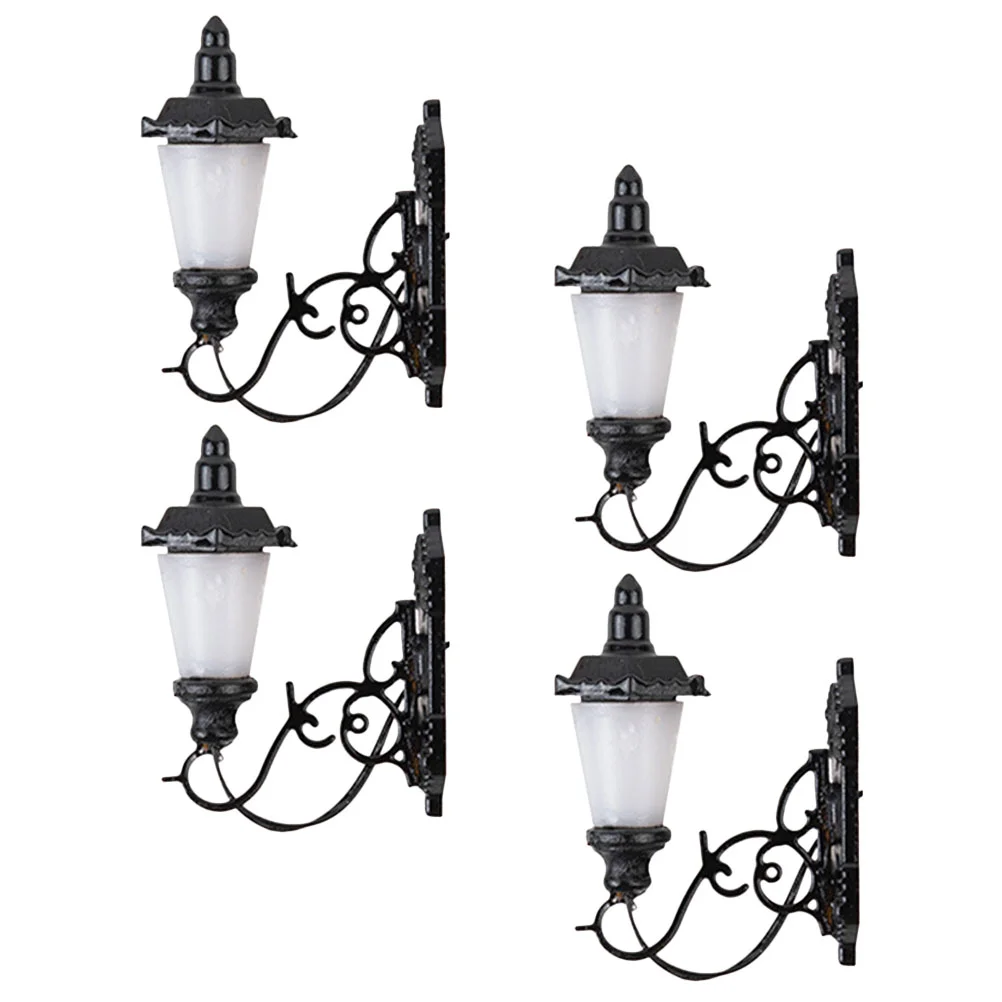

4 Pcs Mini Lights Figurines Adornment Dollhouse Wall Lantern Sand Table Materials Tiny Lamp Outdoor Decoration Model
