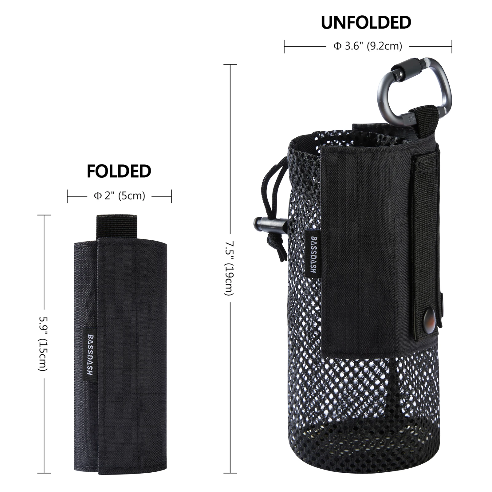 Water Bottle Pouch with Molle Straps Belt Clip Carabiner Foldable Mesh Holder Bag for Travel Fishing Hunting Hiking