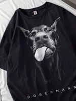 Doberman T-Shirts Women Dog Prints Cotton Tops Summer O-Neck Oversize T Shirts Casual Short Sleeve Tees Street Woman Clothes