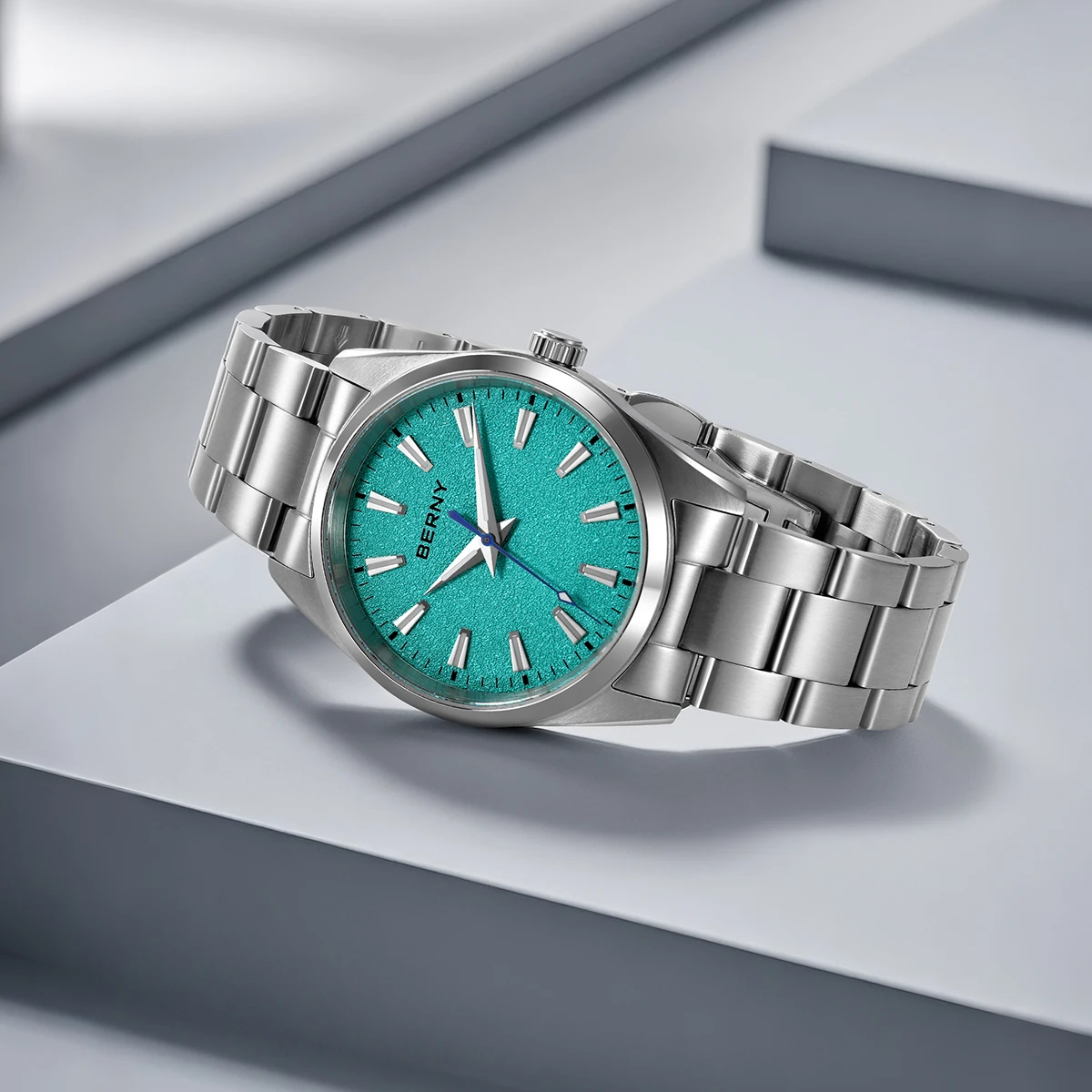 BERNY Uhren für Herren, modisch, lässig, leuchtend, AR-Saphir-Quarz, Herrenuhr, 10 ATM, Edelstahl, Kleid, Business-Armbanduhr – Detail 16