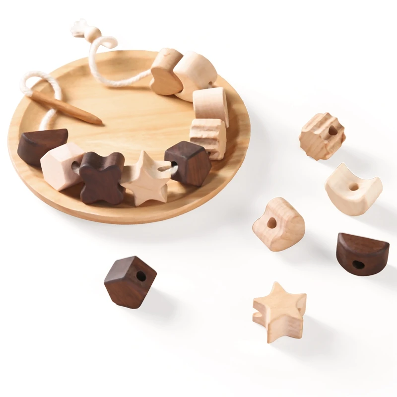 Kinder Holz Montessori Spielzeug Einfädel brett Buche Holz Lernspiel zeug Tier Knopf Perlen Blöcke Puzzle Spielzeug Baby Geschenke – Detail 15