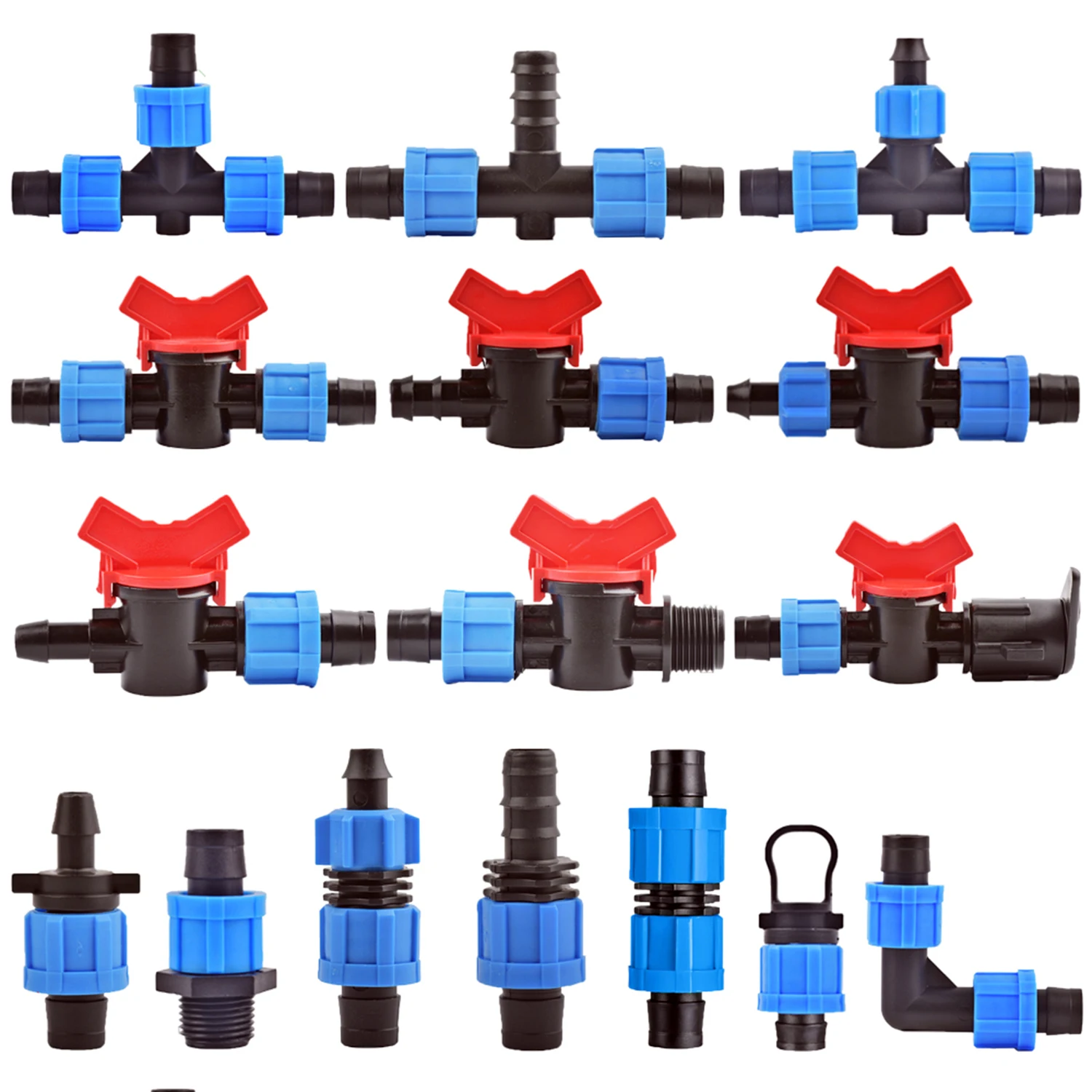 

1/2'' 16mm Micro Irrigation Drip Tape Connectors Repair Elbow End Plug Thread Lock Tap Fittings Garden Watering Pipe Hose Joints