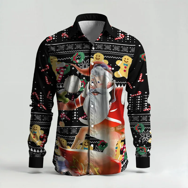 Christmas Printed Men's Shirt Set Two Piece Gingerbread Snowman_voghion.com