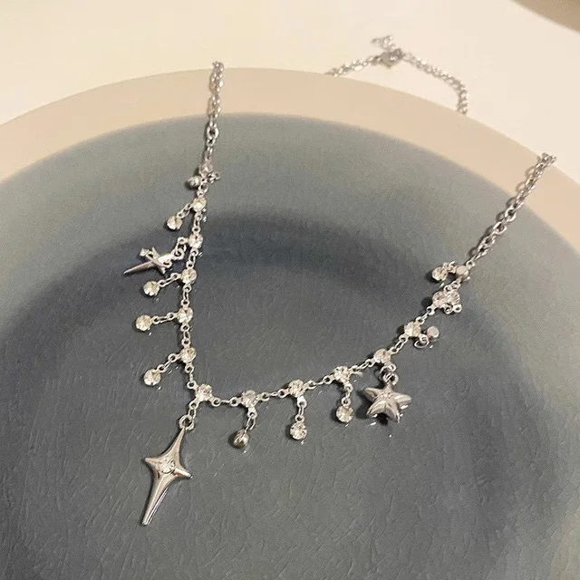 Collana con nappa con pendente in zircone di cristallo croce moda chic per donne ragazze accessori per catena clavicola gioielli Y2K estetici 3