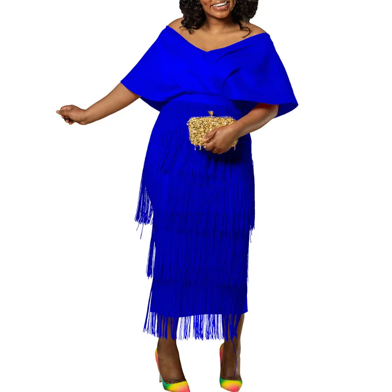 African Long Maxi Dress Women's Tassels V-Neck Off The Shoulder Backless Daily Evening Party Dress African Dresses 2024 Summer african dresses for women summer flared sleeves off shoulder solid color v neck slim sexy office dress party ladies robe 2021