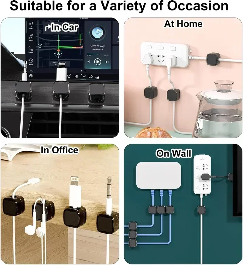 Magnetic Cable Clips Self-adhesive Adjustable Cord Holder Cable Wire Keeper Manager Home Office Desktop Cables Organizers