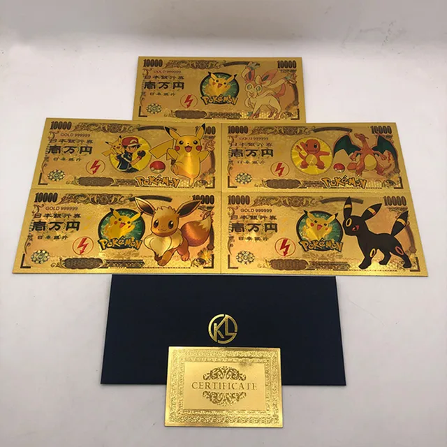 2022 anime Pokemon letter Gold Card Magic Baby commemorative gold coin collection coin Pikachu playing games children's toy gift A set of 5