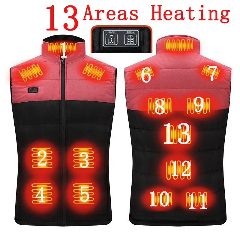 

13 Areas Heated Jacket Fashion Men Women Coat Intelligent USB Electric Heating Thermal Warm Clothes Winter Heated Vest Plussize