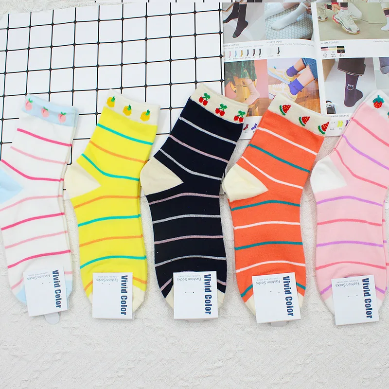 

Fruit Woman Sock Stripe Standard Socks Women Socks Patchwork Unisex Casual Crew Sox Adult Cotton Classic Spring Summer Sokken