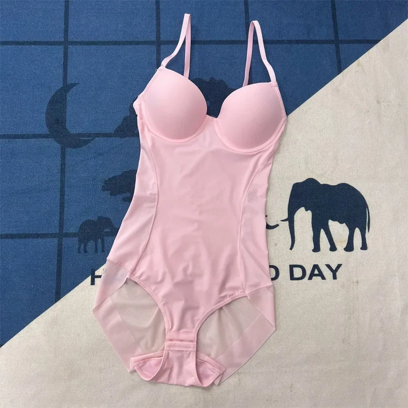 S-2XL Underwire Pink Bodysuit Women Shapers Stretch Solid Color Silky Underwear Body Shaper One-pieces  Shapewear  Corset Top