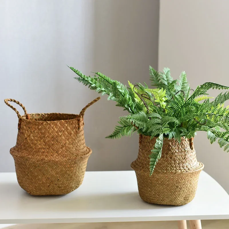 Wicker Storage Basket Flower Baskets Laundry Storage Decorative Basket Rattan Flower Pot Garden Planters Household Organizer 2