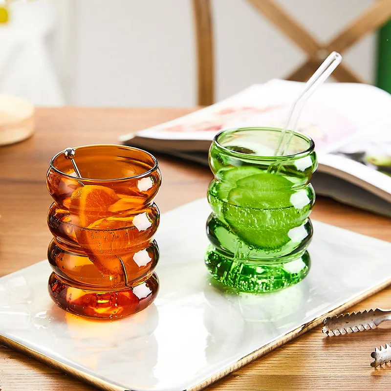 Creative Glass Cups Ripple Drinking Glasses Clear Glass Cup Bar Glassware  Ribbed Wave Shape Beverage Glasses Wine Coffee Mug
