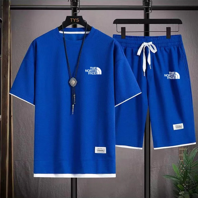 2025 Waffle pattern 2-piece set men's shorts summer sportswear fashionable clothing comfortable and lo 2