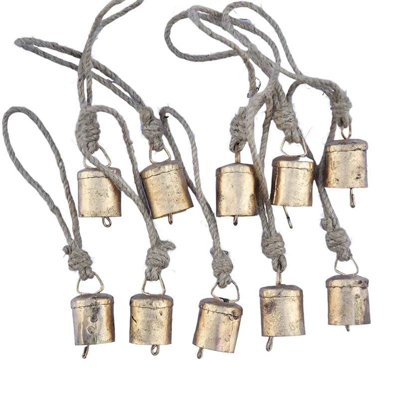 Hand call bell 10 Pcs vintage hanging bells Christmas decorations bells for home decor cow decoration with rope style