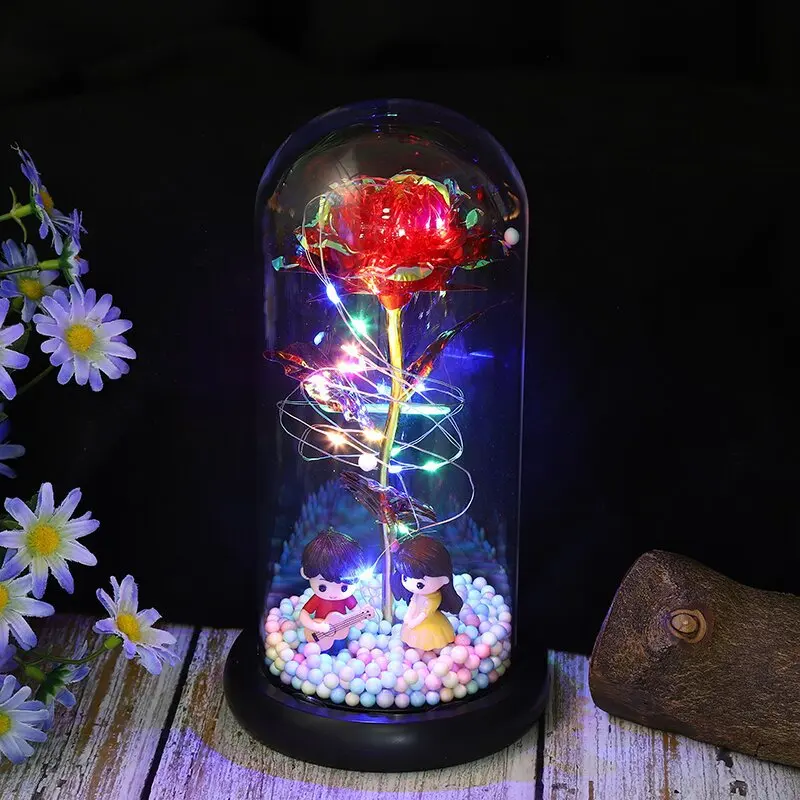 

Artificial Flower Beauty And The Beast Preserved LED Light Galaxy Roses In Glass Dome Gift For Mom Women Girls Mothers Day