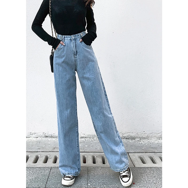 High Waist Jeans Women Metal Jeans Buttons Y2k Trousers for Girls Pants Women's Jeans High Waist Long Metal Buttons Loose Traf jeans pant