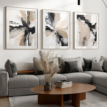 Neutral Geometric Abstract Canvas Set Prints