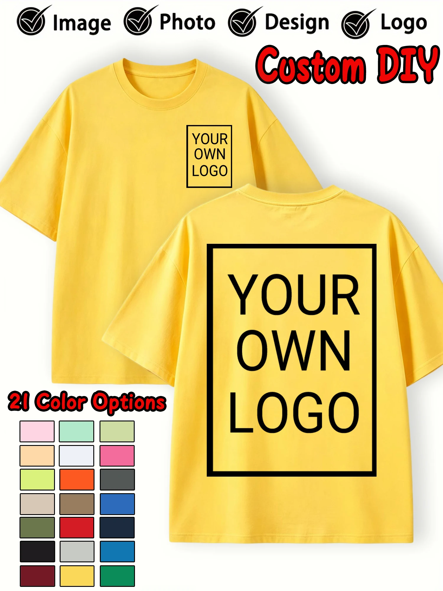 Double Sided Custom Logo T-Shirt Summer Y2K Loose Cotton Short Sleeves Crewneck Casual T Shirts Team Company Women's Tops