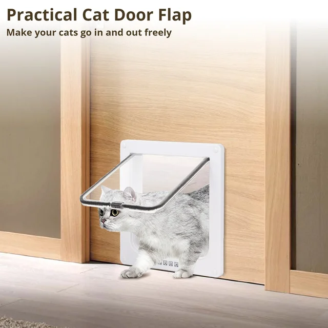 Cat Door Flap 4 Way Locking Cat Door For Interior Exterior Doors Large Pet Door For Cats Small Dogs Outer Size 9.84 x 9.25in 2