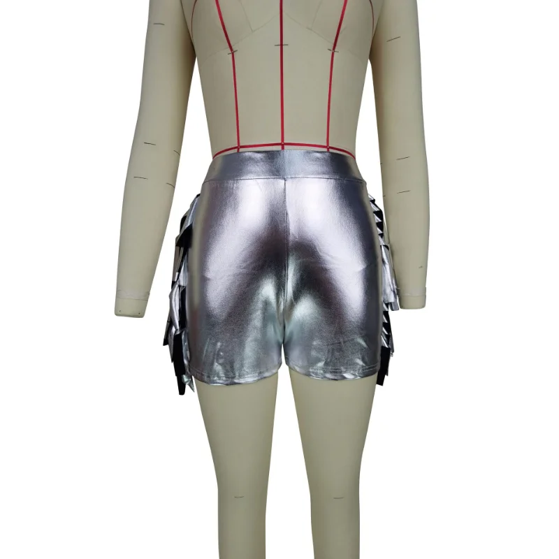 Metallic Color Women Punk Shorts with Tassel High Waist Skinny Short Pants 2023 Summer Activewear Sexy Night Club Party Capris