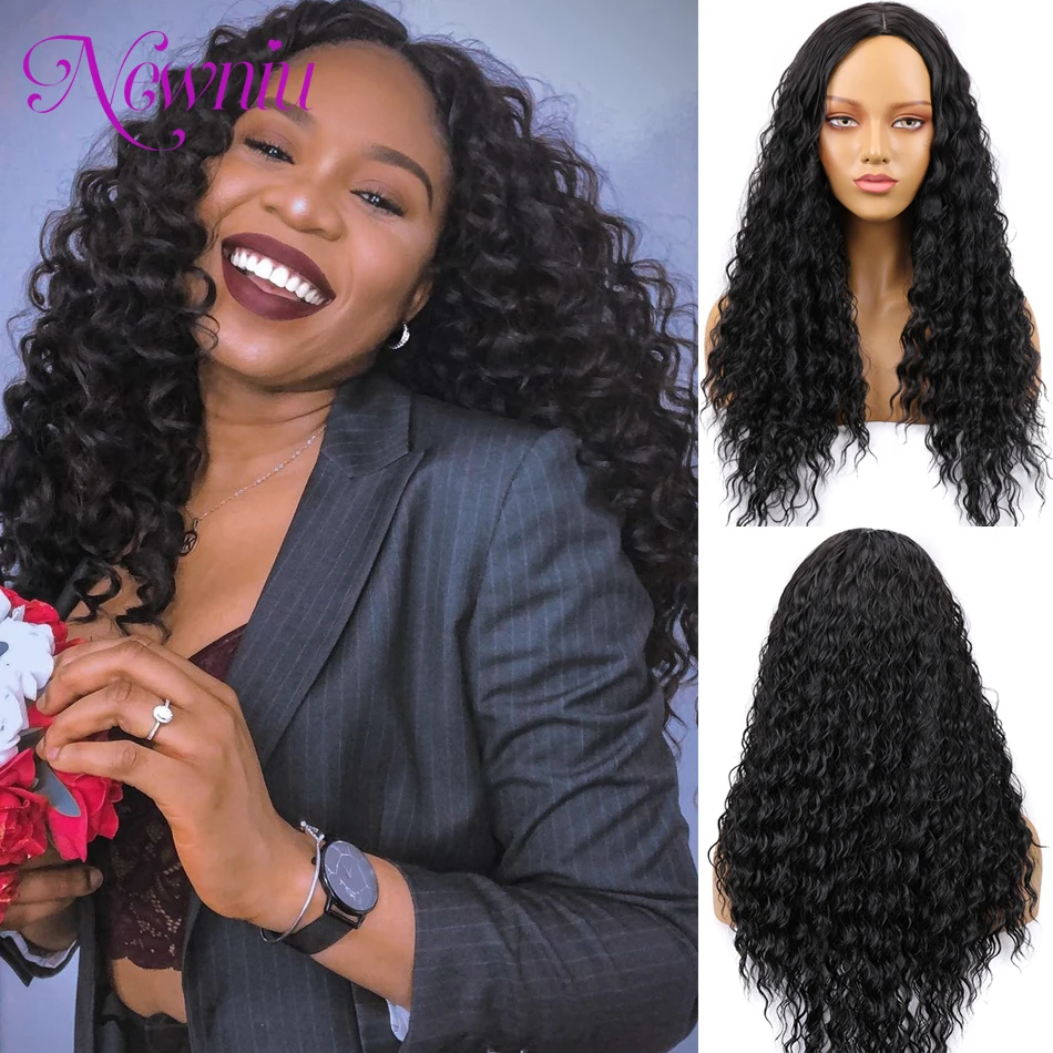 

Afro Kinky Curly Synthetic Wigs for Black Women Deep Curly Long Water Wavy Wigs Middle Part Deep Wave Heat ResistantCosplay Hair
