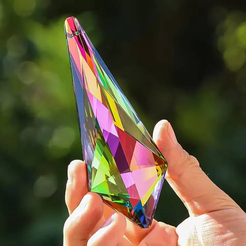 120mm Iridescent Suncatchers Crystal Prisms Rainbow Maker Drop Lucky Hanging Chandelier Parts Garden Decor Single Face Colorful