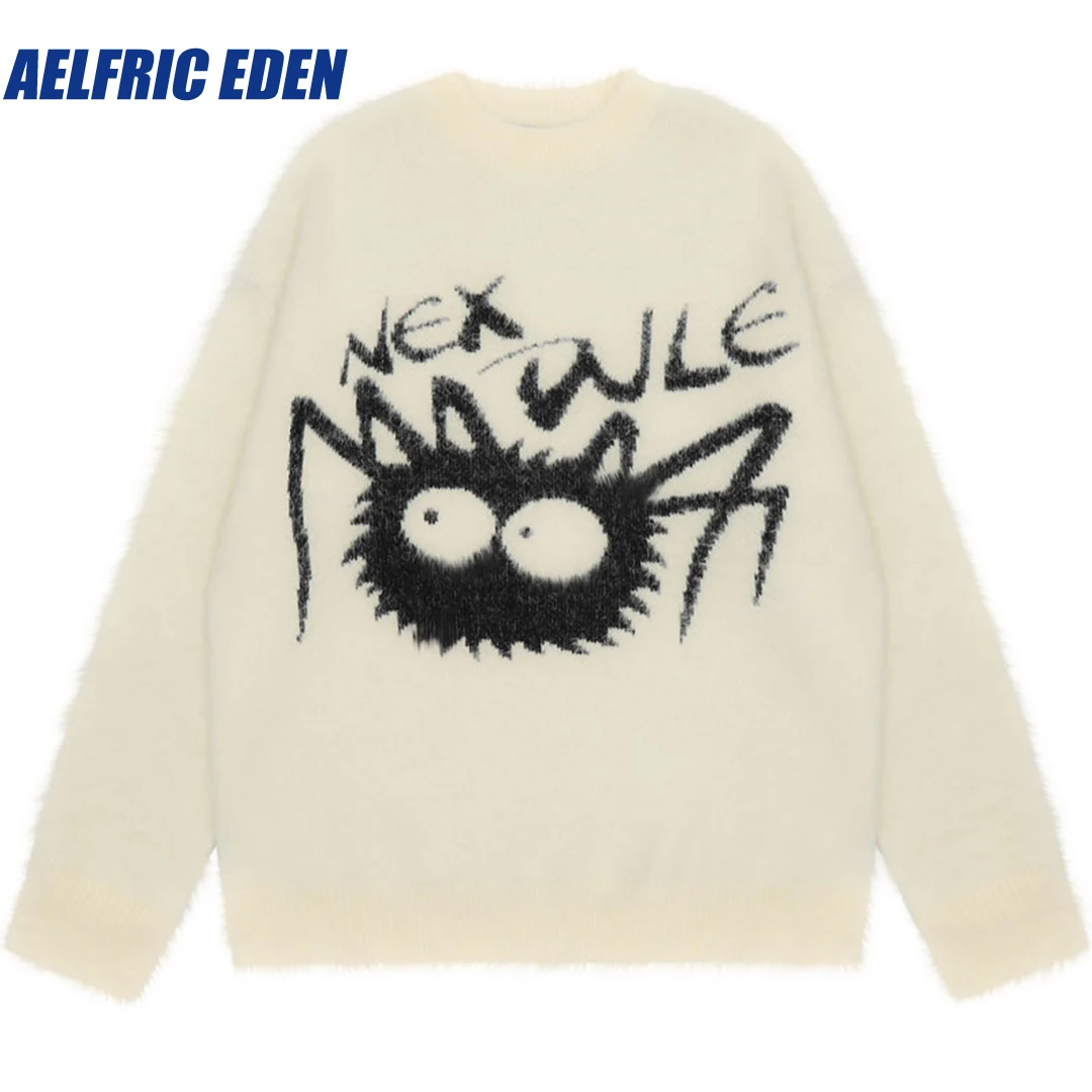 

Aelfric Eden Knitted Funny Cartoon Spider Fluffy Fuzzy Jumper Hip Hop Spider Sweater Streetwear Y2K Harajuku 2023 Punk Sweaters