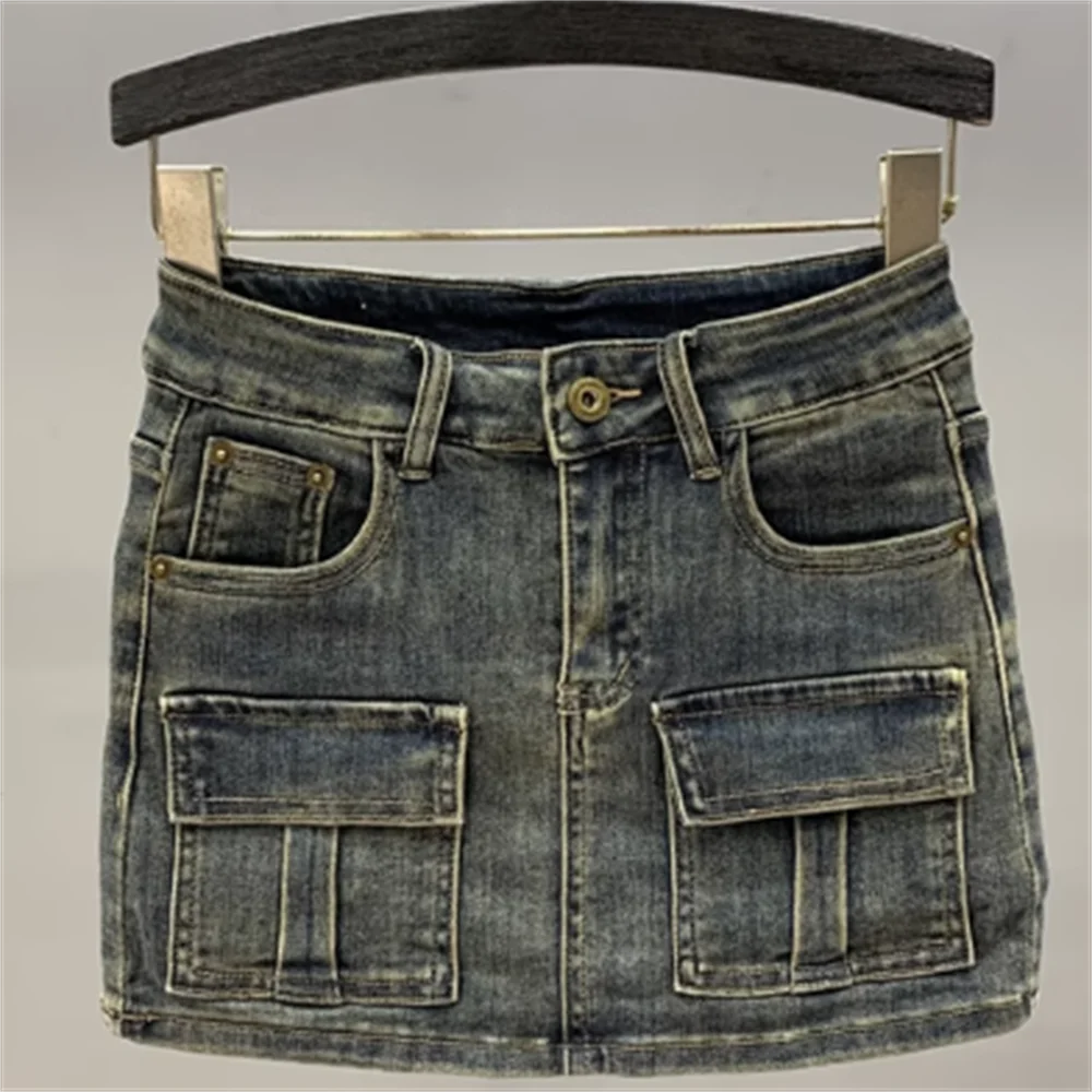 

Винтажная джинсовая юбка для девочек, женская летняя эластичная джинсовая юбка нового дизайна