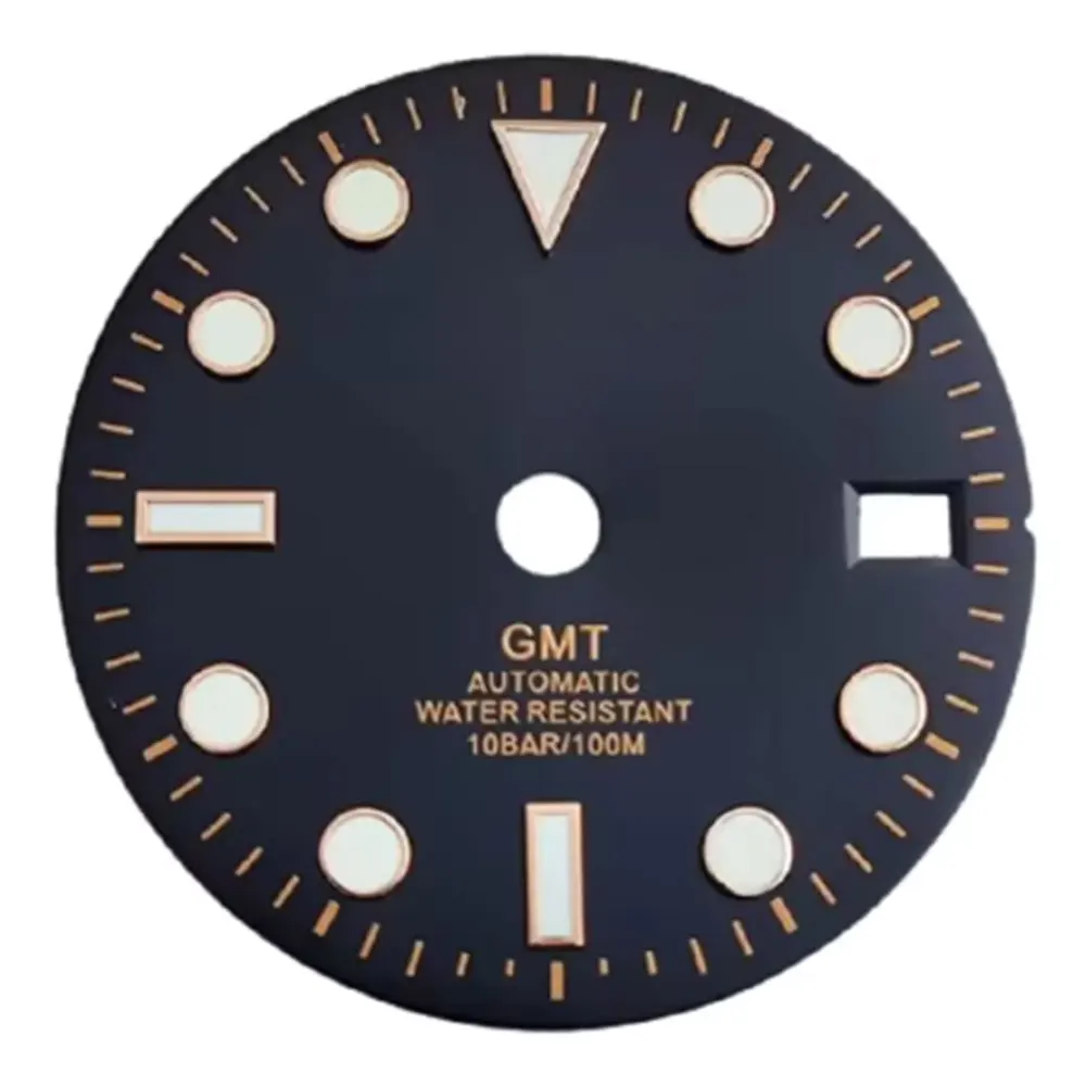 GMT 28.5mm rose gold scale black watch dial suitable for NH34 NH35 NH36 movements luminous hands