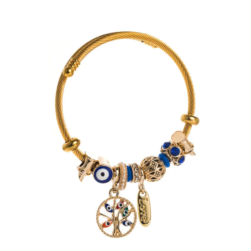 Gold Evil Eye Bracelet, Bangle Bracelet, Pandora Bracelet – Evileyefavor