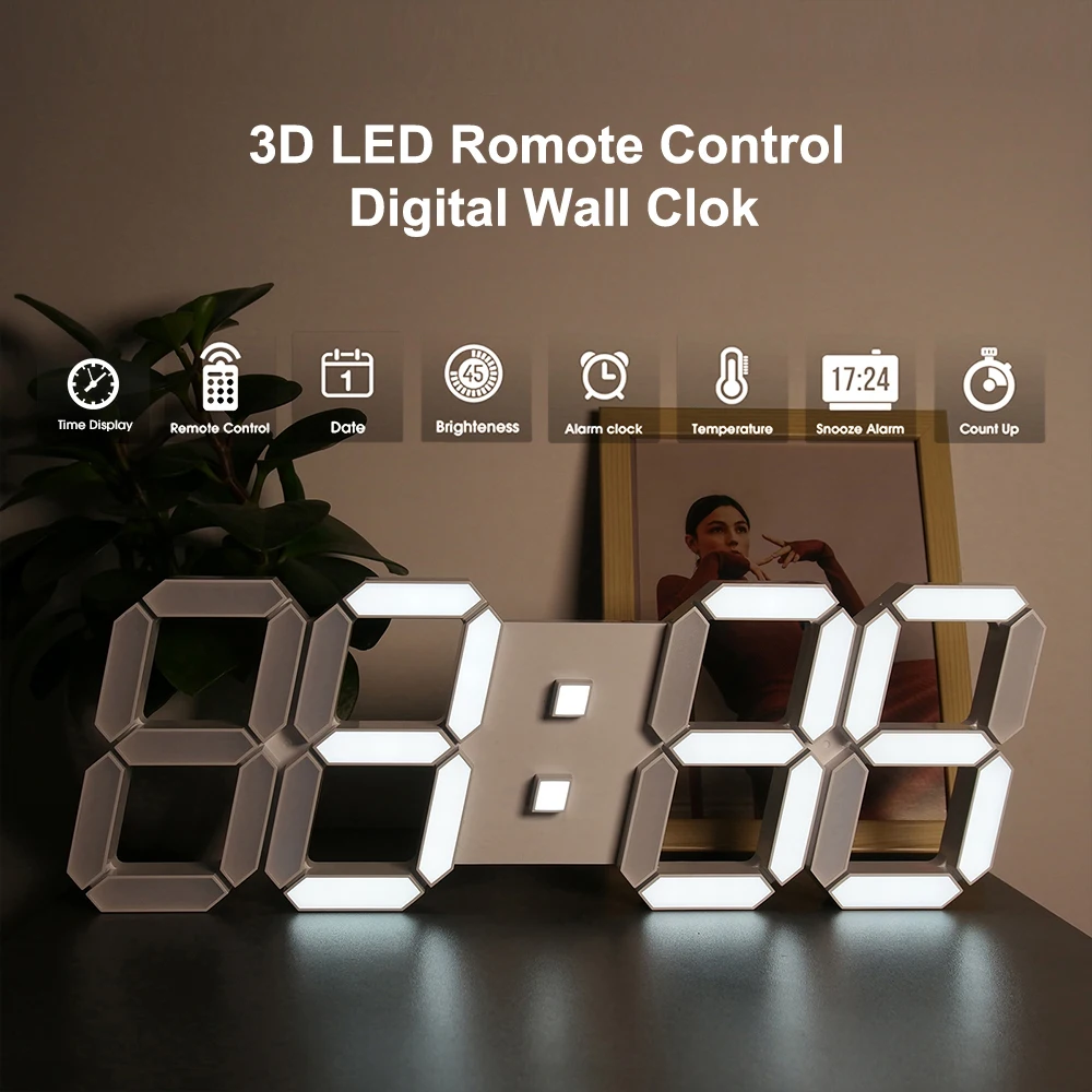 Reloj de pared digital grande, reloj de pared digital de 16 pulgadas con  hora, fecha, temperatura, semana, temporizador, 12/24 horas, atenuación