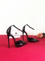 Customized 12cm Ultra High Heels Black Lacquer Classic Thin Heel Bottom Shallow Mouth Fun Women's High Heel Sandals - Image 3