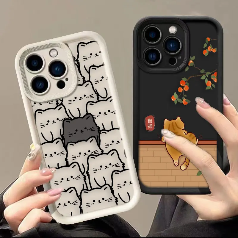 Whimsical Orange Black Cat Design Phone Case Cover
