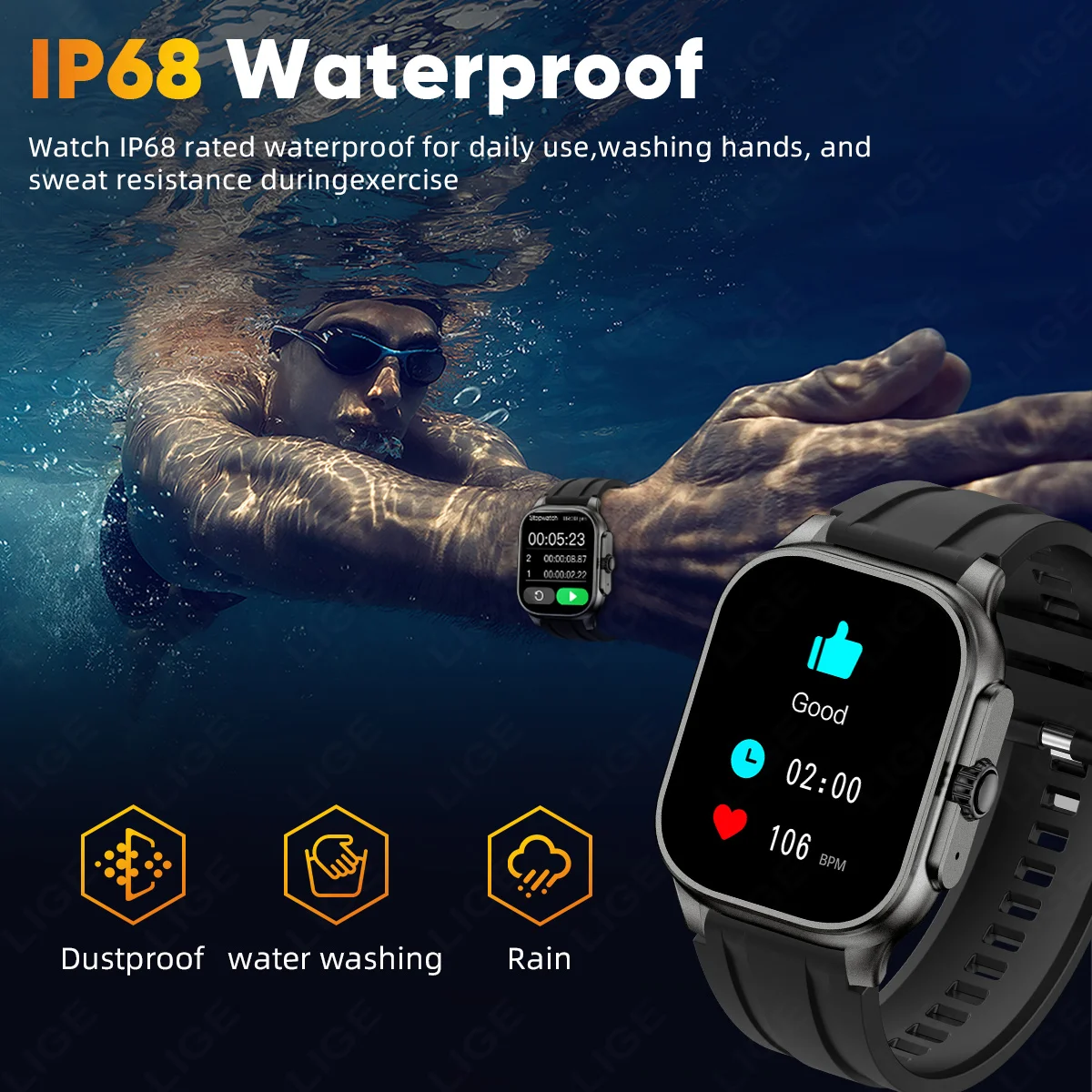 LIGE Islamic Quran Watch for Muslim 2.01"Smartwatch with Quran Recitation Prayer Bluetooth Call IP68 Waterproof Smart Watch Men