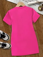 Vêtements pour enfants Robe T-shirt longue à manches courtes pour filles Ins Moyen et grand Licorne arc-en-ciel pour enfants Dessin animé créatif imprimé Col rond Robe T-shirt décontractée à manches courtes Convient aux filles âgés de 4 à 12 ans 2