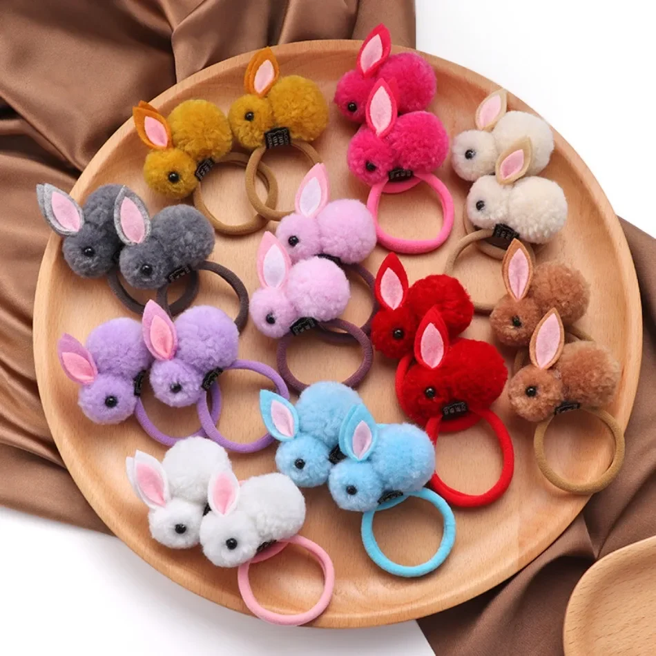 2pcs Sweet Hair Ball Rabbit Elastic Hairtie Princess Lovely Hair Accessories Children Hair Ties Baby Headwear For Girls Kids 2