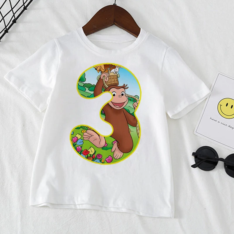 Bambini Scimmia Numero Di Compleanno Maglietta Del Fumetto Bambino Festa Di Compleanno Scimmia Regalo T-Shirt Ragazzo Ragazza Animale Top Regalo Magli