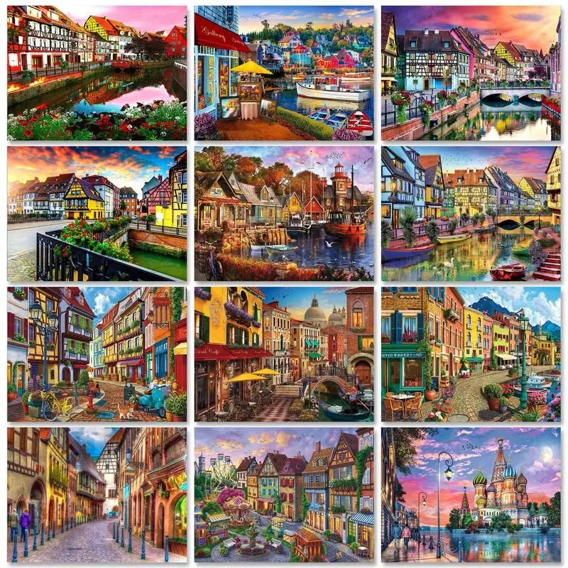 

RUOPOTY Diy Frame Painting By Numbers 40x50cm Kits Town Landscape Modern Drawing On Numbers Kill Time Diy Gift Home Decors