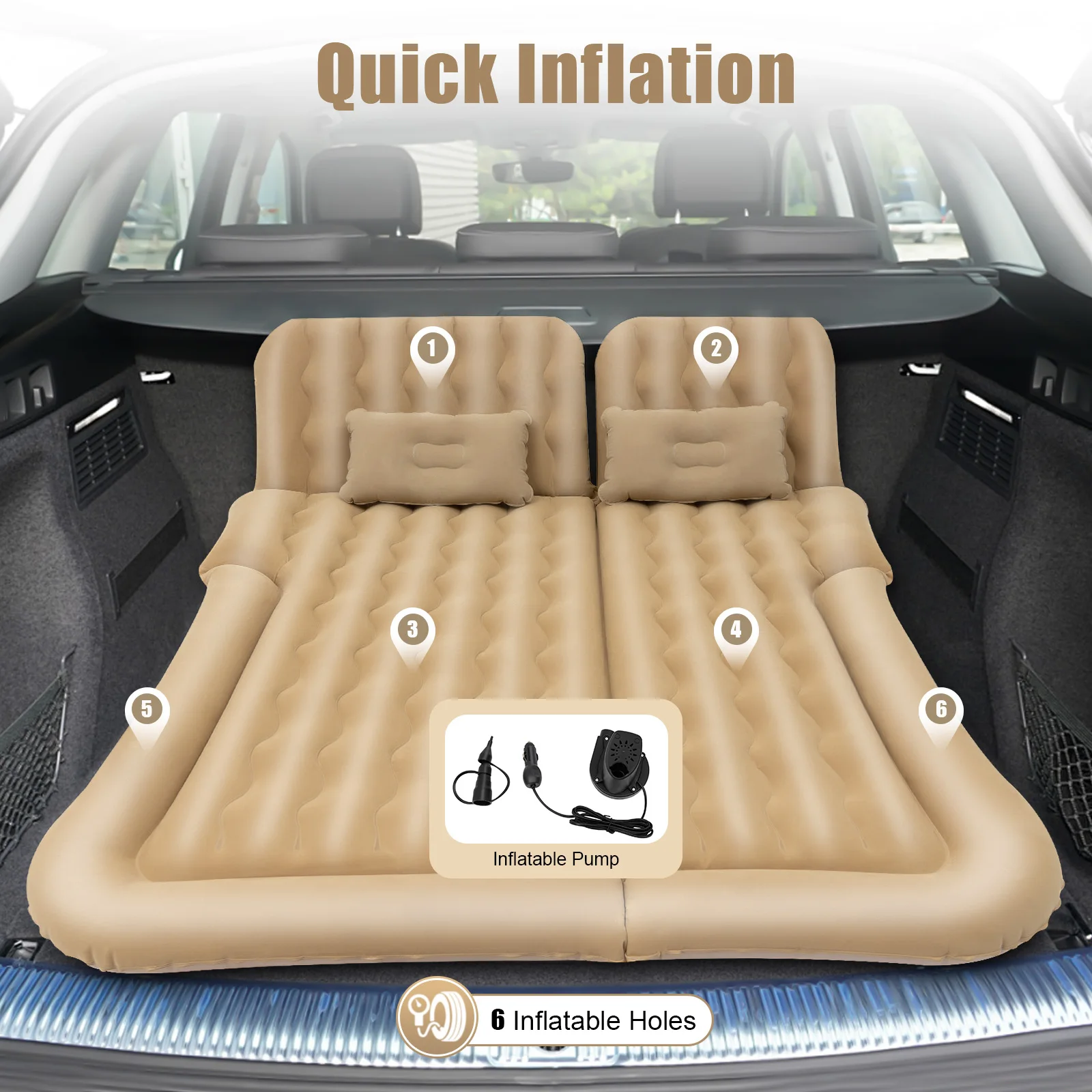 Inflatable Bed with Beige Mattress for Comfort and Support