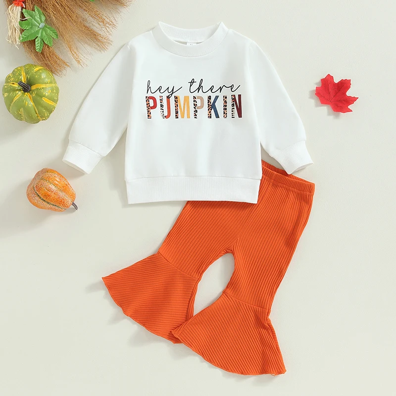 

Halloween 0-3Y Toddler Girls 2Pcs Clothes Letter Print Long Sleeve Sweatshirt and Elastic Flare Pants Set Outfits