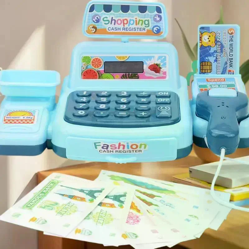 1세트 전자 게임 조명 및 음향 효과 슈퍼마켓 계산대 장난감 시뮬레이션 쇼핑 계산대 장난감