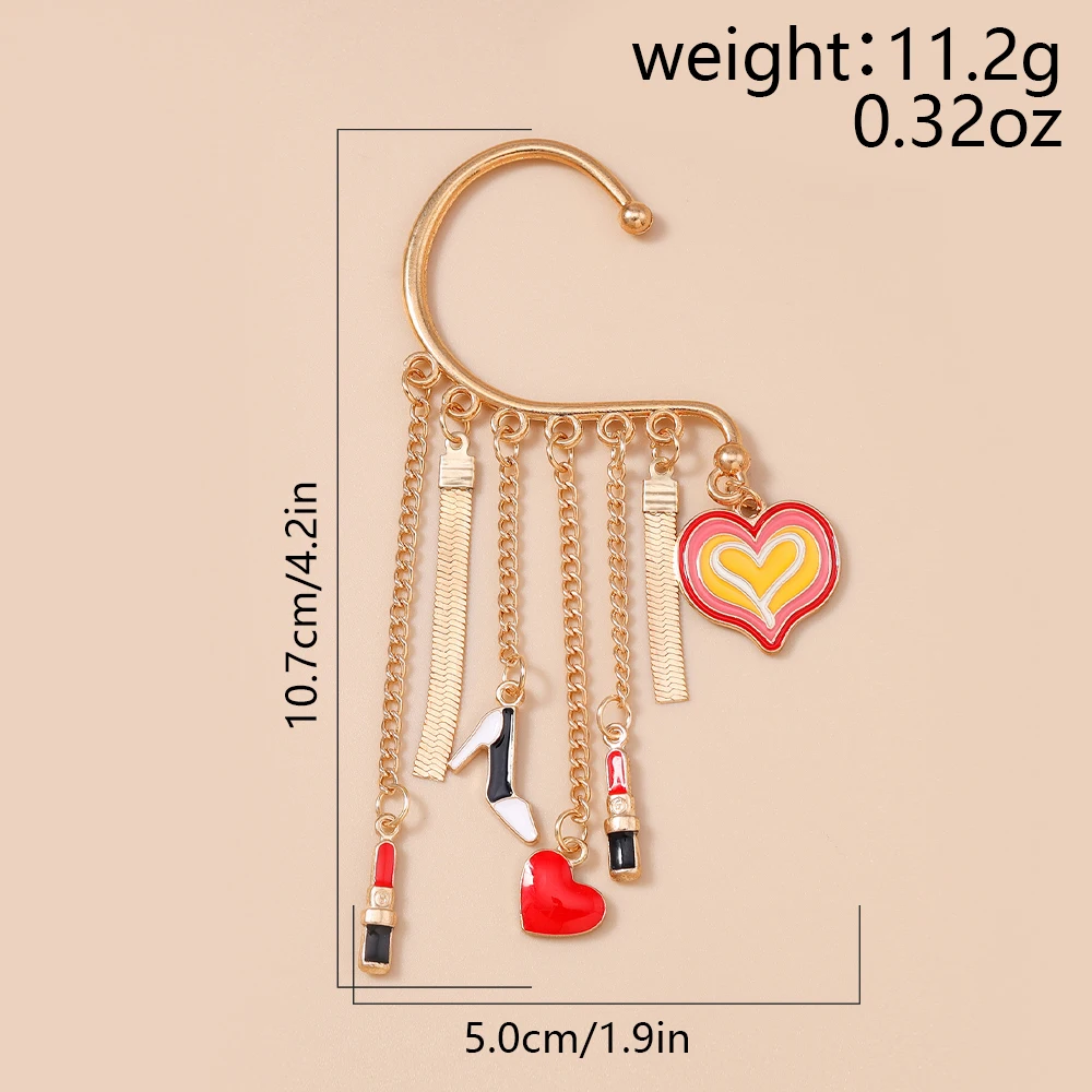 Aihua Y2K Herz High-heels Lippenstift Clip Ohrringe Für Frauen Lange Quaste Nicht-Piercing Gefälschte Knorpel Ohrring Schmuck geschenk – Detail 6