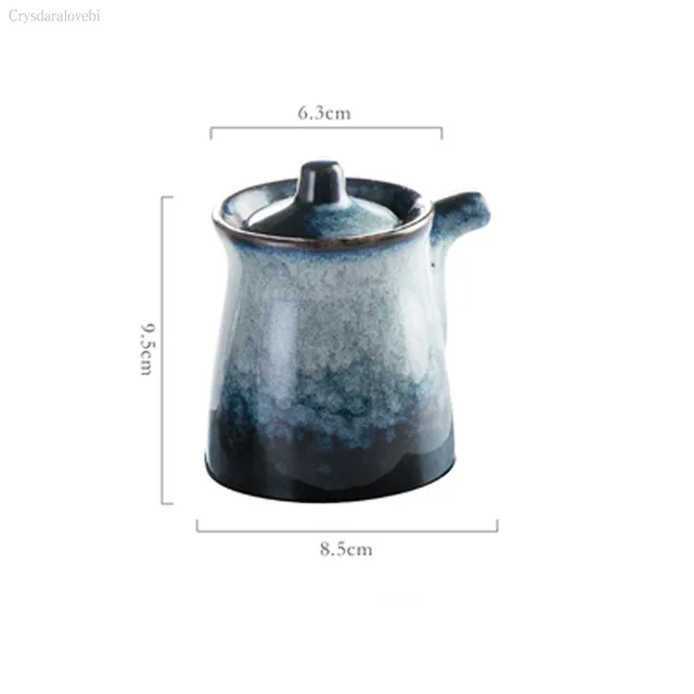 Japanese-style Ceramic Seasoning Pot Household Creative Kitchen Oil Salt Sugar Monosodium Glutamate Condiment Box Oil Pourer seasoning jar