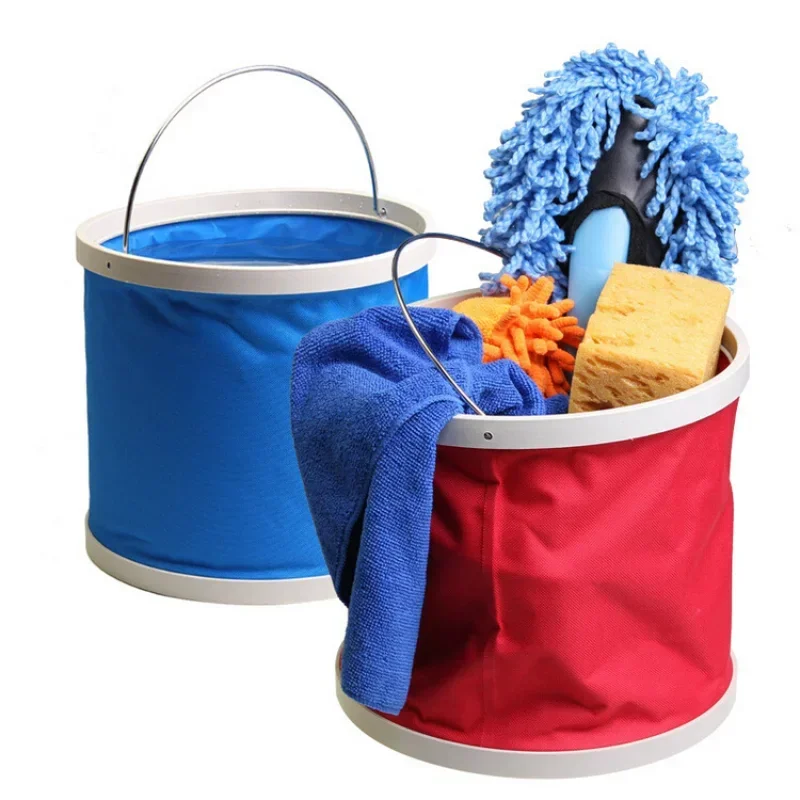 9L Multifunctional Portable Folding Bucket with Bag Outdoor Car Wash Fishing Backpack Camping Hiking Trip Cleaning Tool