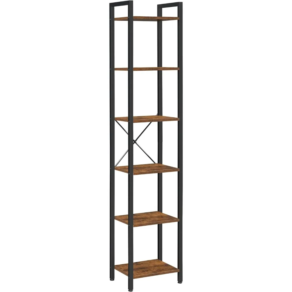 

6-Tier Tall Bookshelf, Narrow Bookcase with Steel Frame, Skinny Book Shelf for Living Room, Home Office, Study