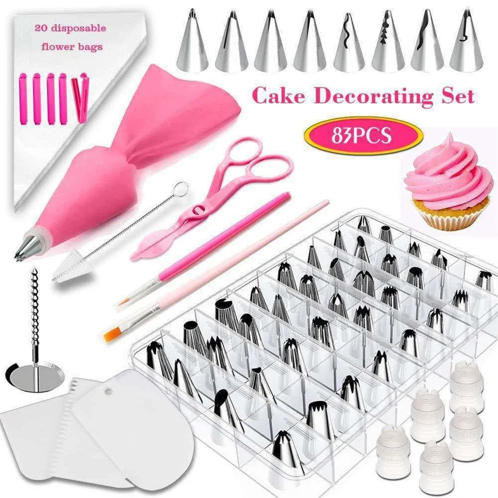 

Decorating Tip Set with Storage Box Dessert Decorators Cream Pastry Piping Nozzles Bag Cake Decoration Baking Tools 83Pcs