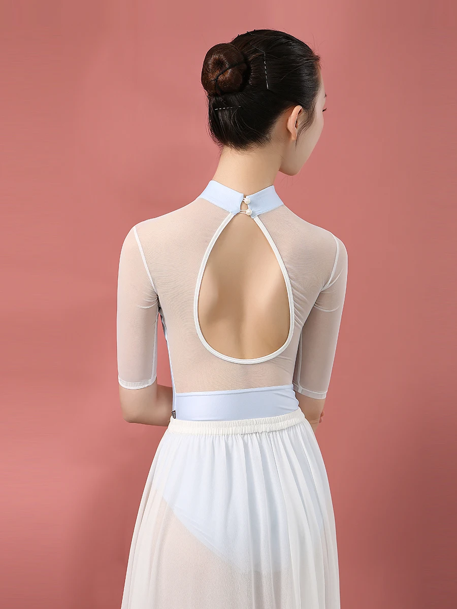 

Cheongsam Collar Printing Ballet Dance Leotard Women Middle Sleeve Gymnastics Dancing Costume Girls Coverall Ballet Leotards