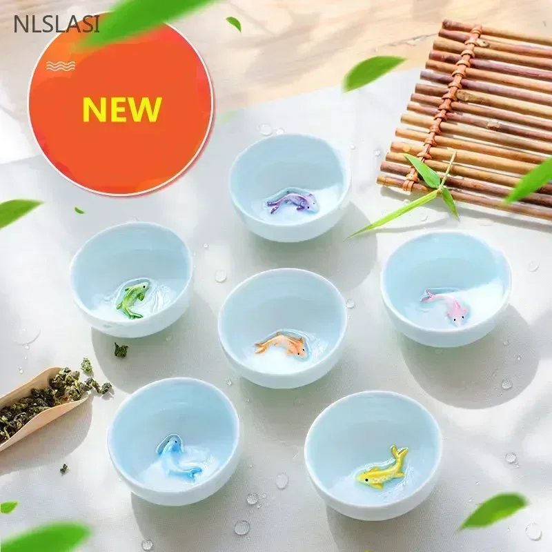 6 sets Chinese ceramic snack bowl drink cup coffee cup saucer set fish cups teapot tea bowl teaset accessories